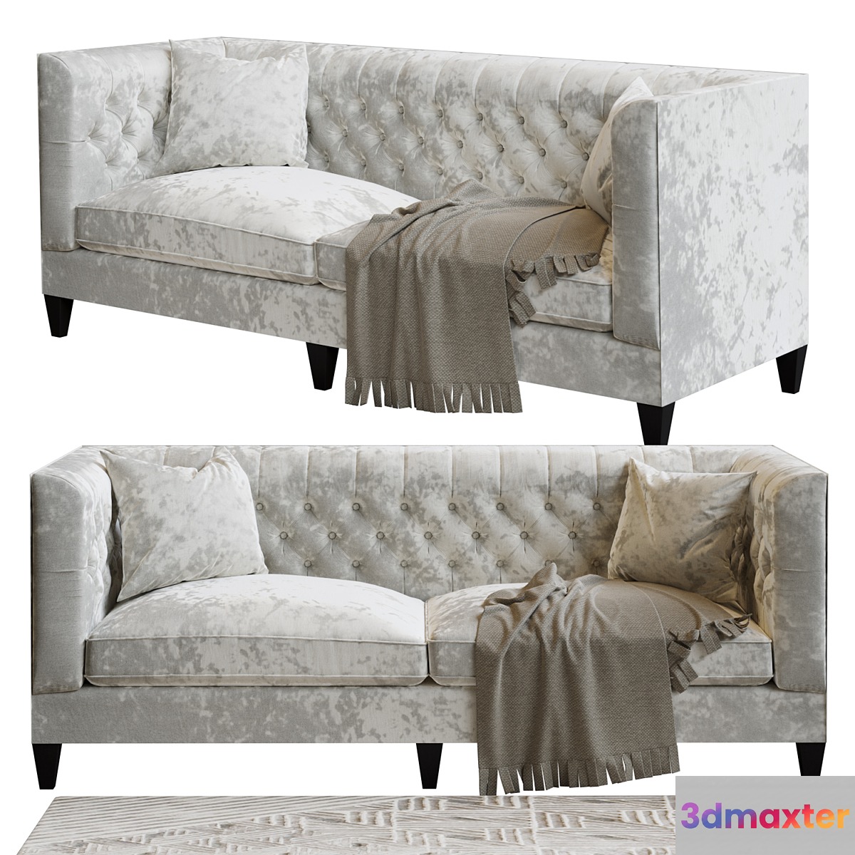 Sofa Jane Hollywood Regency Mokka Wood Velvet Taft 3D Max