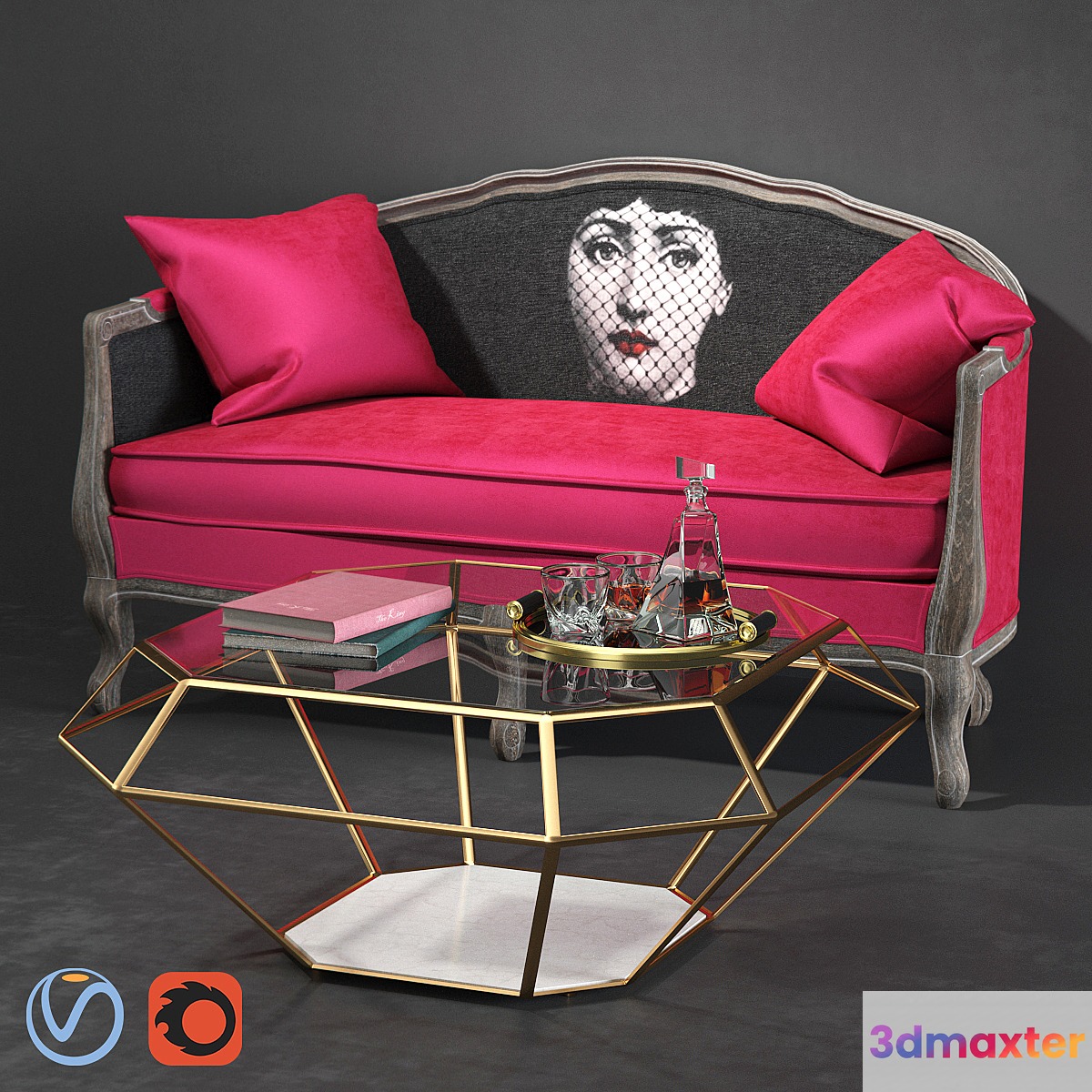 Classically Lina Sofa and Eichholtz Table with accessories 3D Max