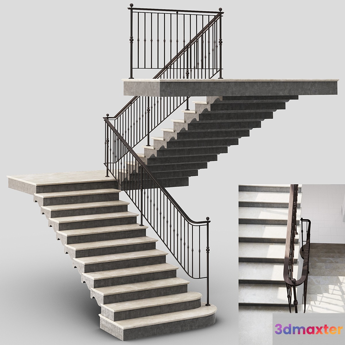 Classic Stair with Iron railing 3D Max