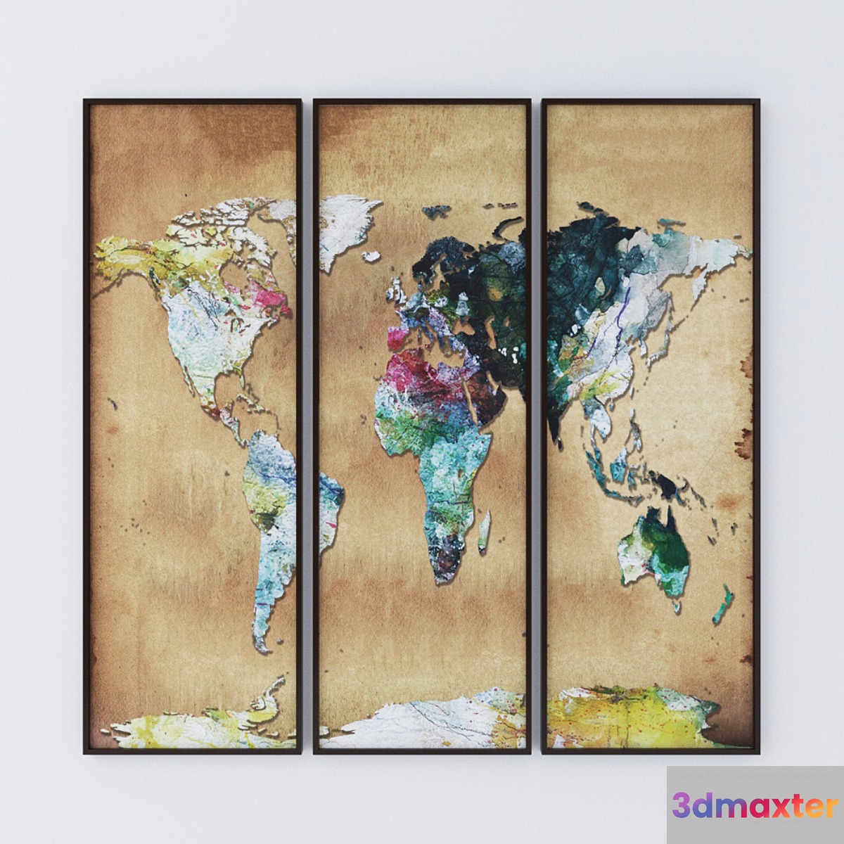 Watercolor Map Wall Art Set Of Three 3D Max