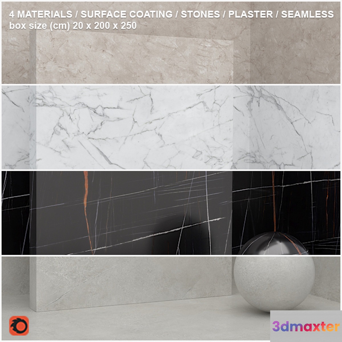 4 materials (seamless) - stone plaster - set 12 3D Max