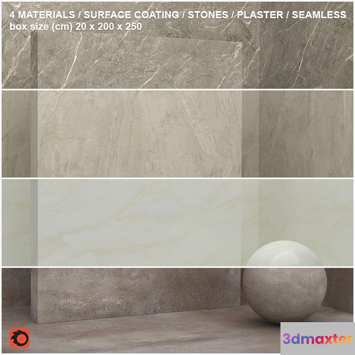 4 materials (seamless) - stone plaster - set 13 3D Max