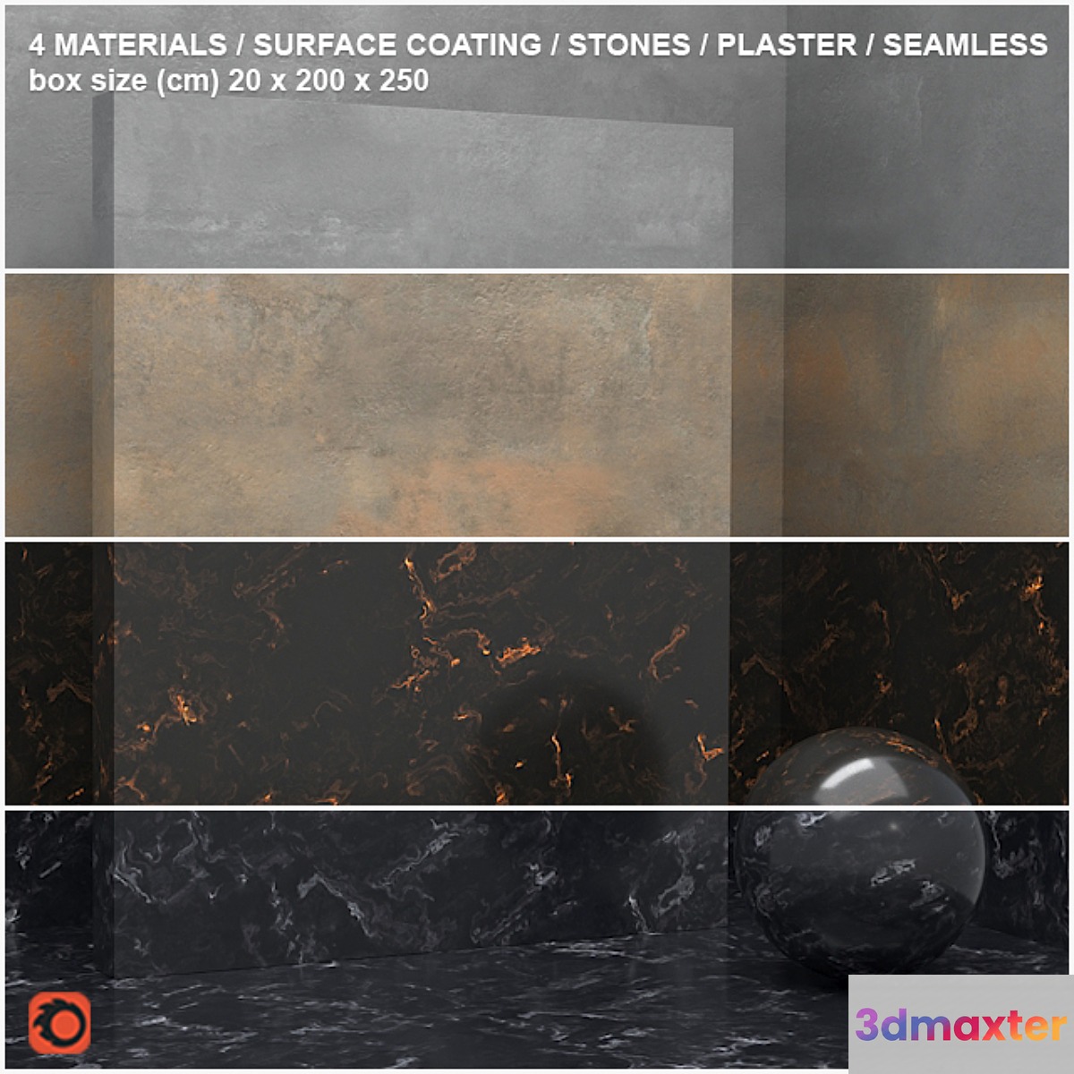 4 materials (seamless) - stone plaster - set 15 3D Max