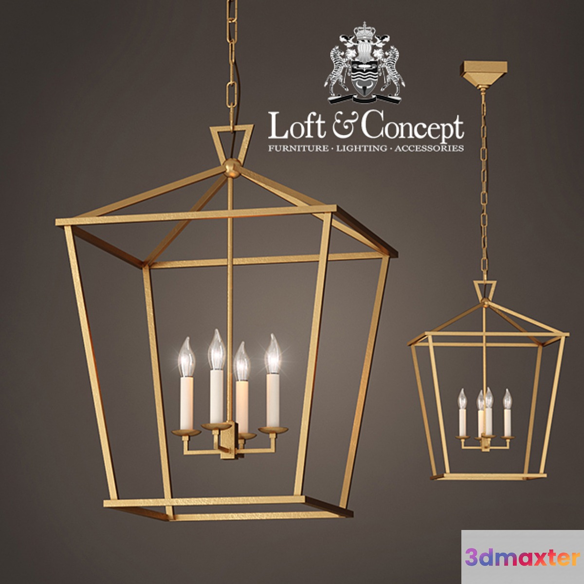 Suspension lamp 19th C. English Openwork Square Pendant Bronze 3D Max