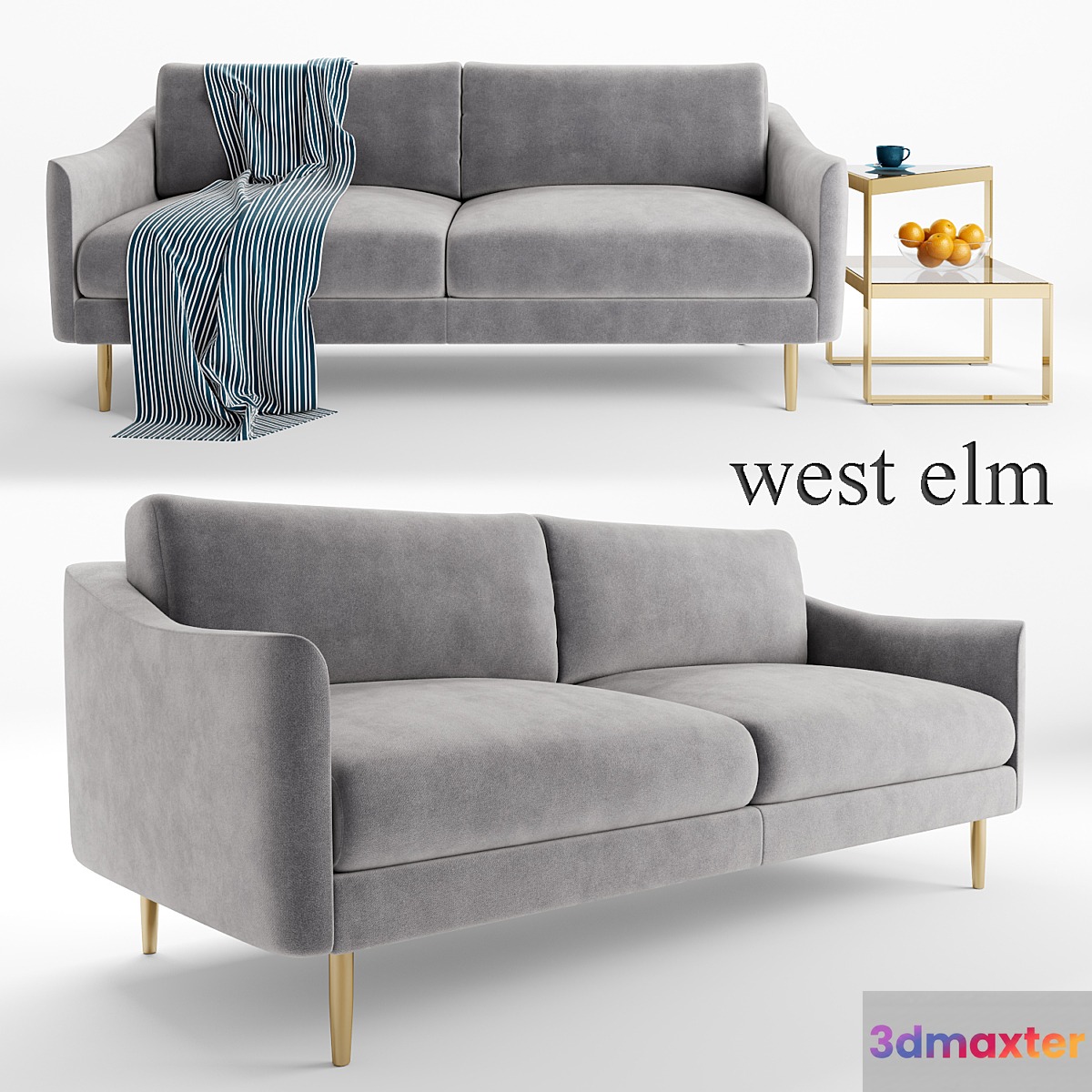 Sloane Sofa and Staggered plane side table - West Elm 3D Max