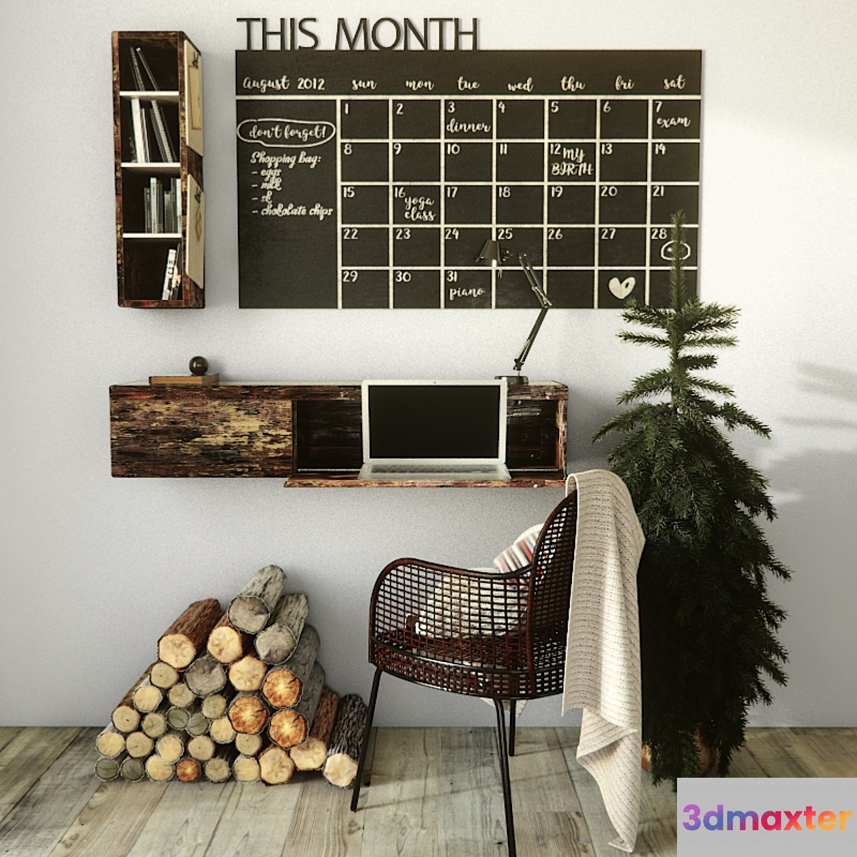 Work desk with decor 3D Max