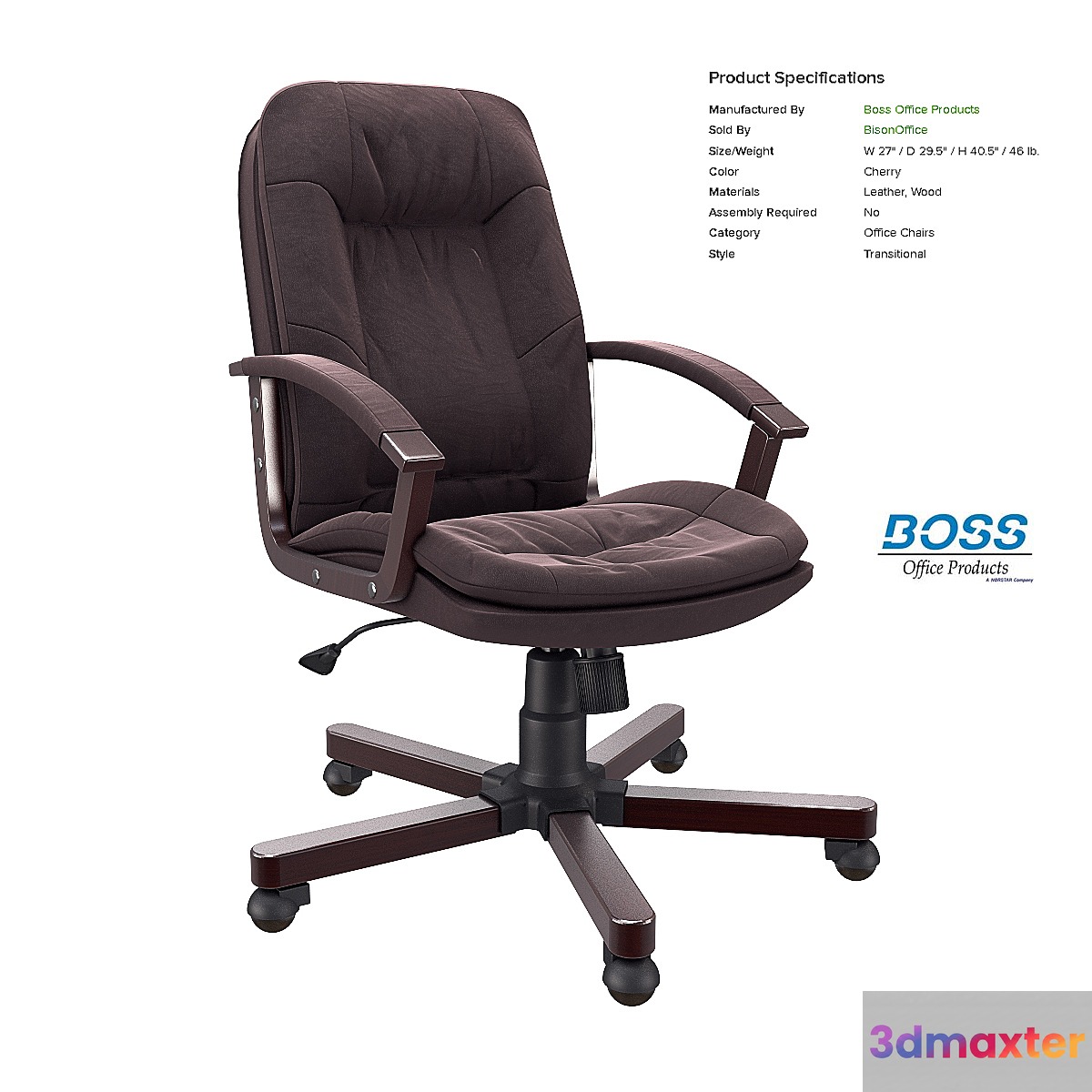 Office chair Boss Versailles Executive Chair With Cherry Wood Finish