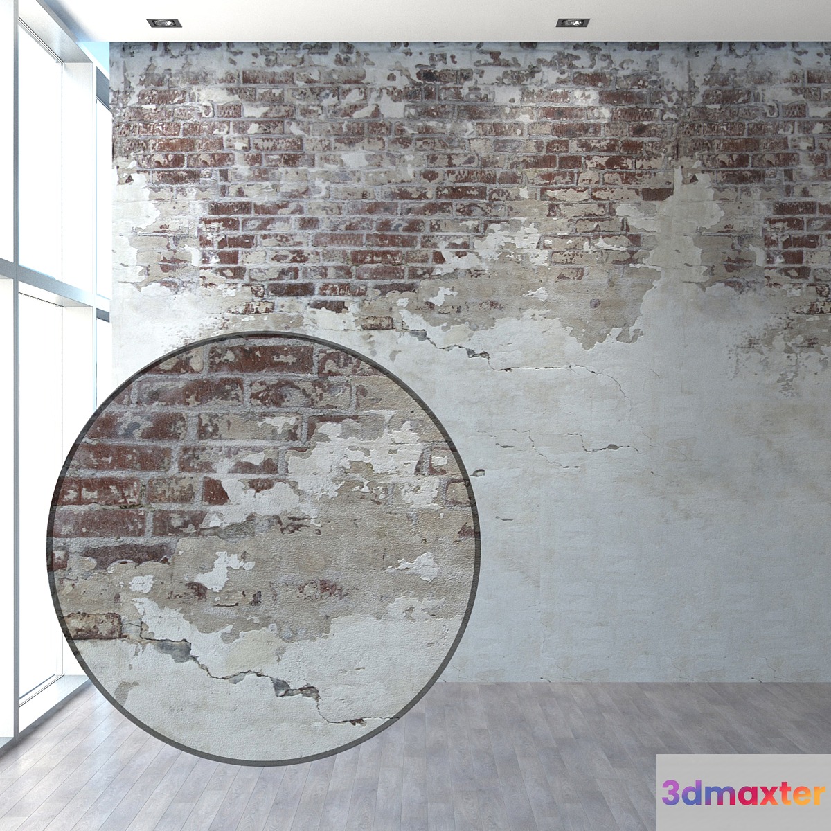 Aged wall with masonry 3D Max