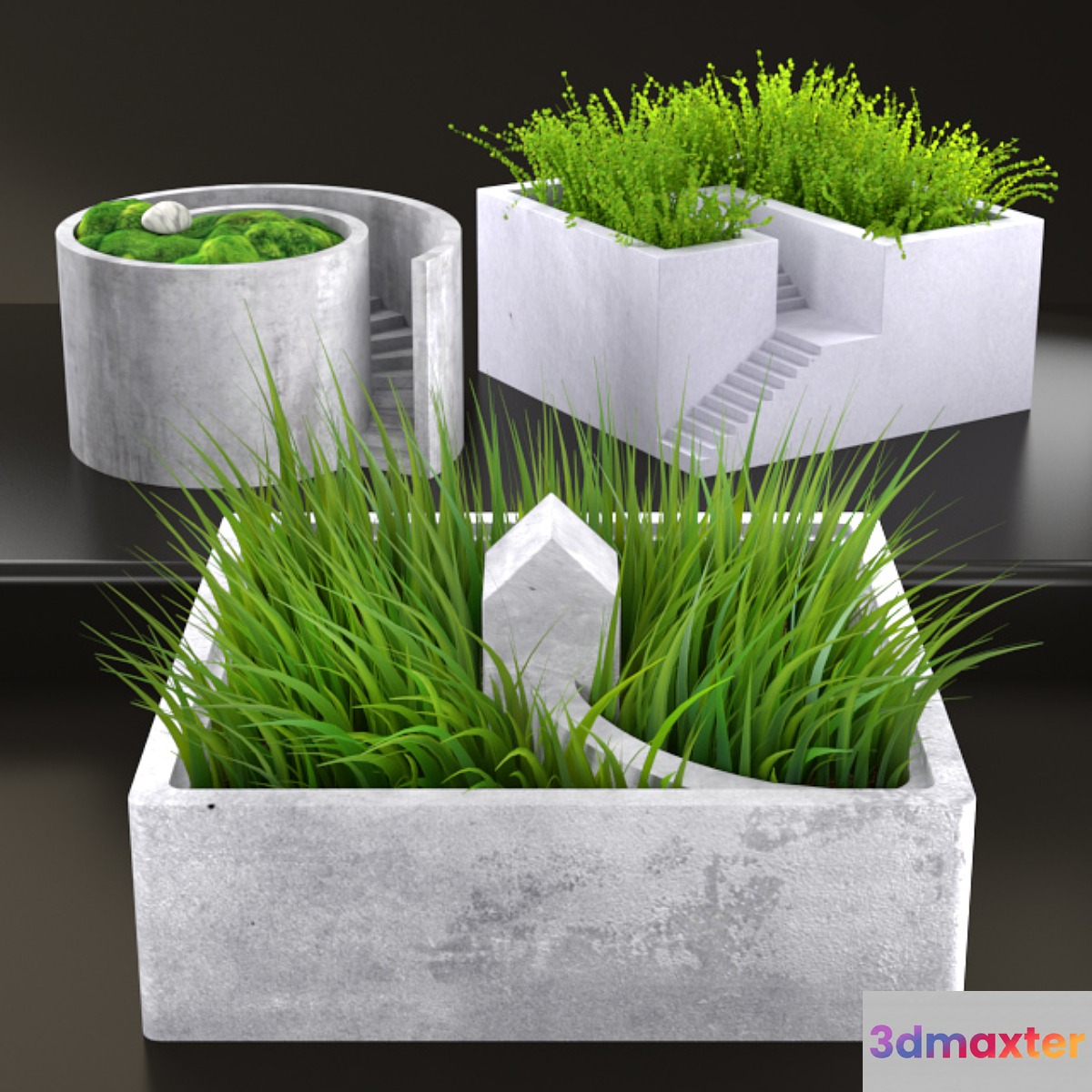 Grass in pots 3D Max