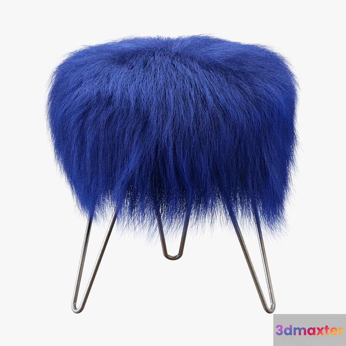 Blue Fake Fur Whimsical Stool 3D Max
