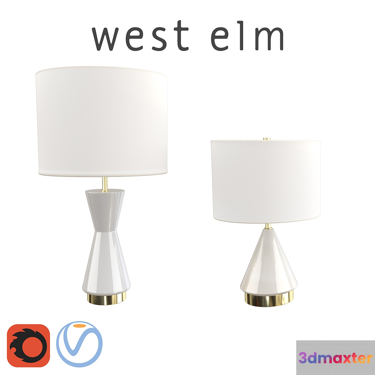 West Elm Metalized Glass Table Lamp Pearl 3D Max