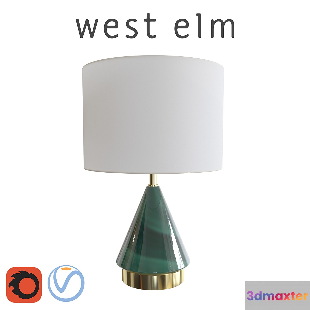 West Elm Metalized Glass Table Lamp Green 3D Max
