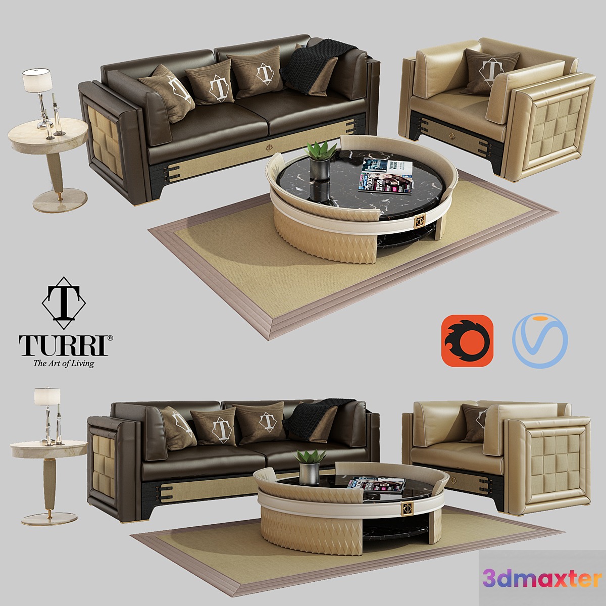Turri NumeroTre sofa armchair and coffee table 3D Max