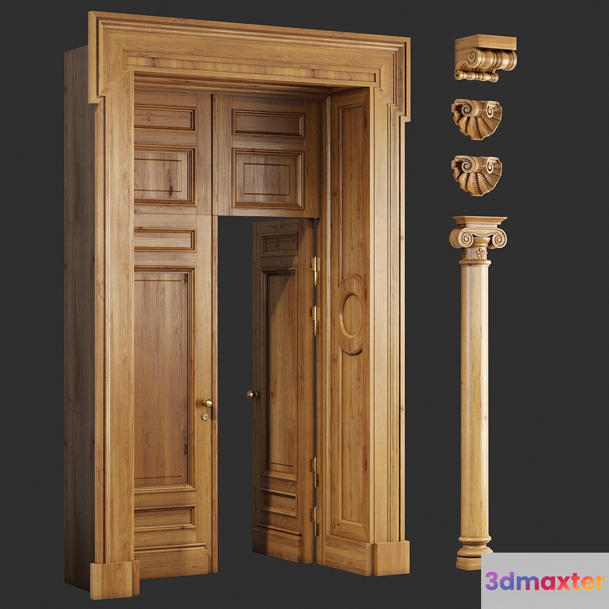 Classic wooden doors and carved elements