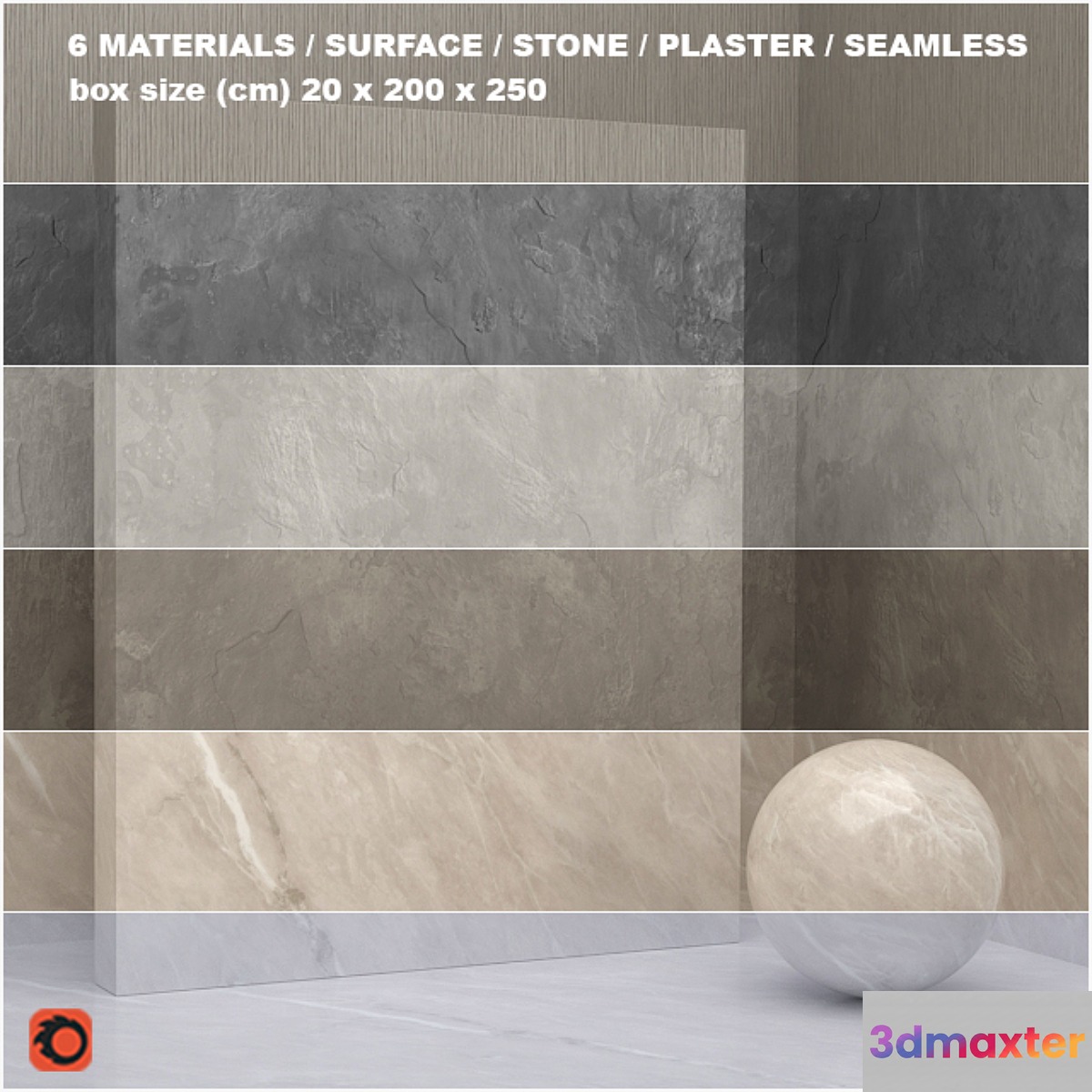 6 materials (seamless) - stone plaster - set 22 3D Max