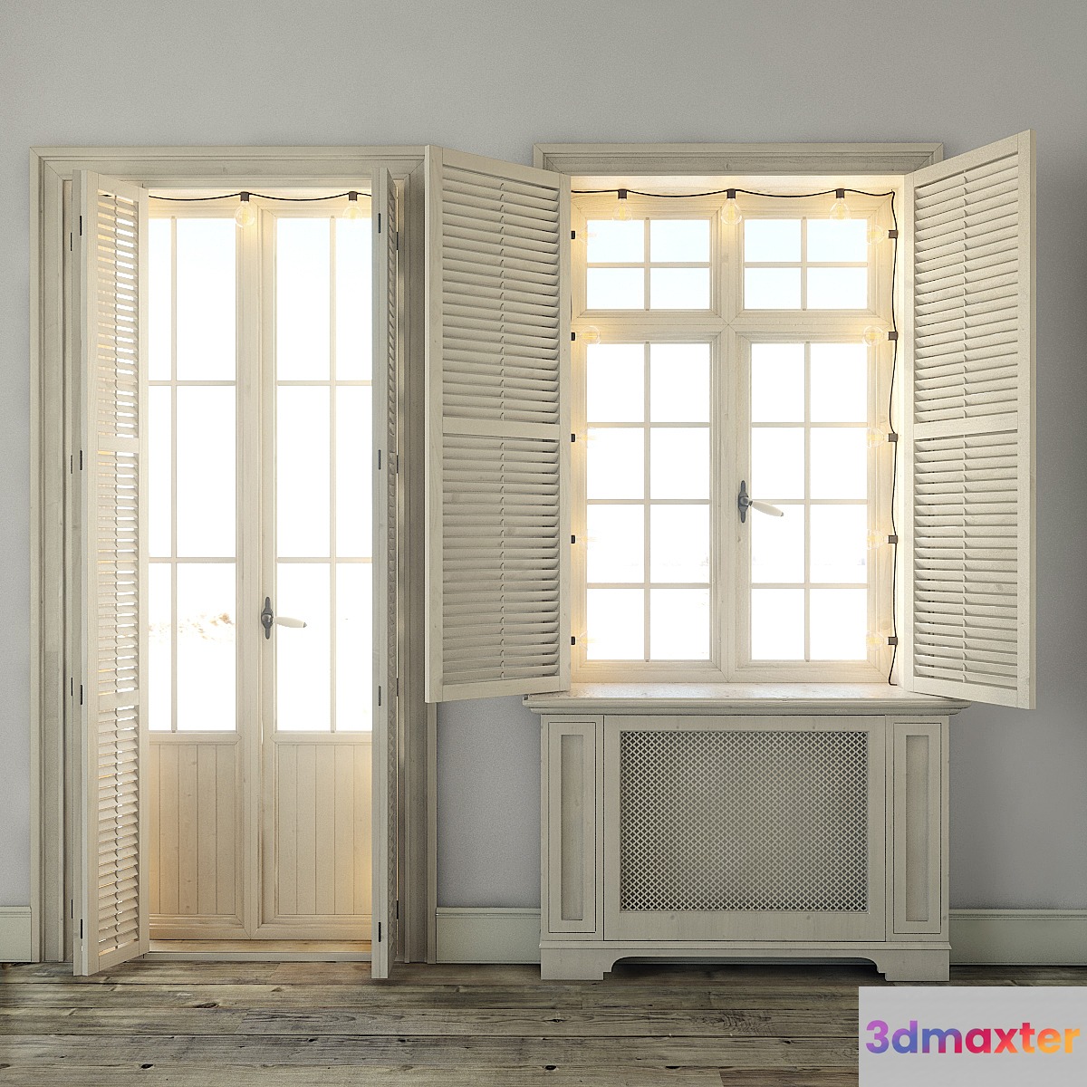 Windows with shutters and backlighting 3D Max