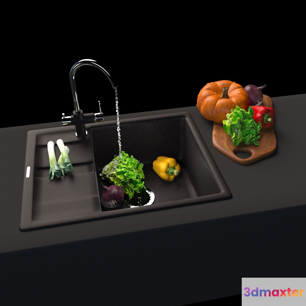Anthracite kitchen 3D Max