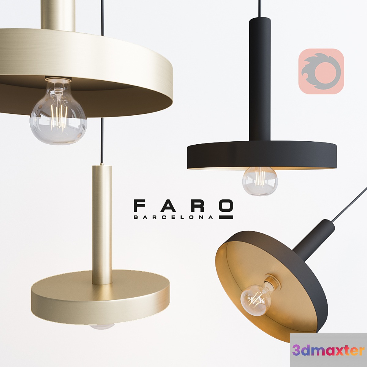 WHIZZ Black and satin gold pendant lamp 3D Max