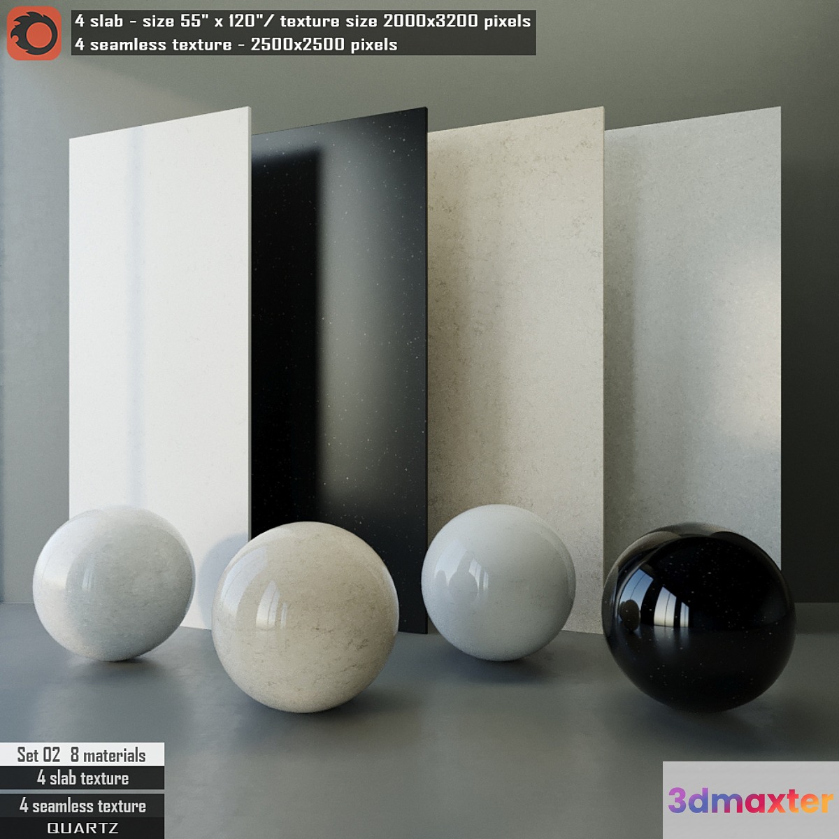 Quartz slab & Seamless texture Set 02 3D Max