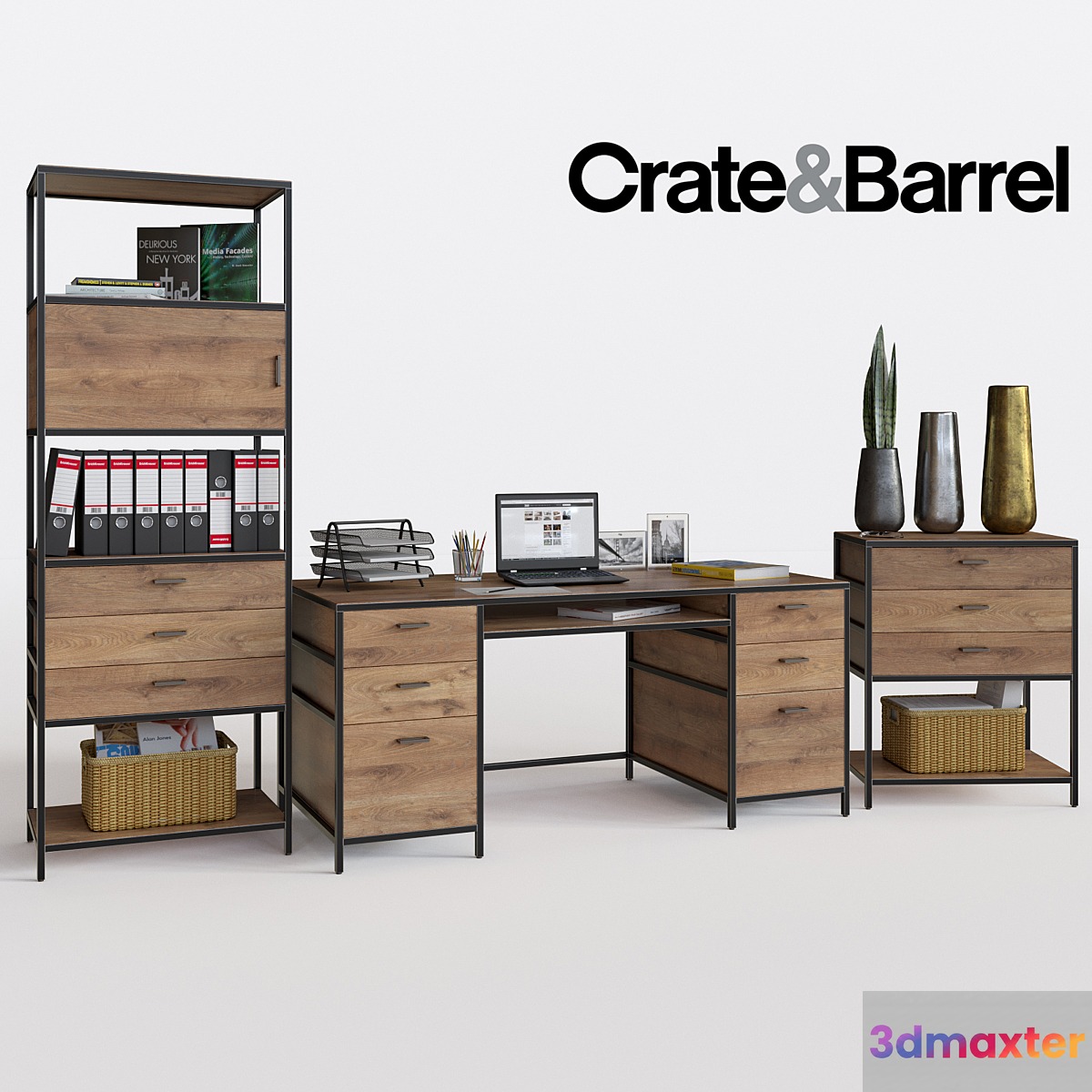 Crate&Barrel Knox Executive Desk set 3D Max