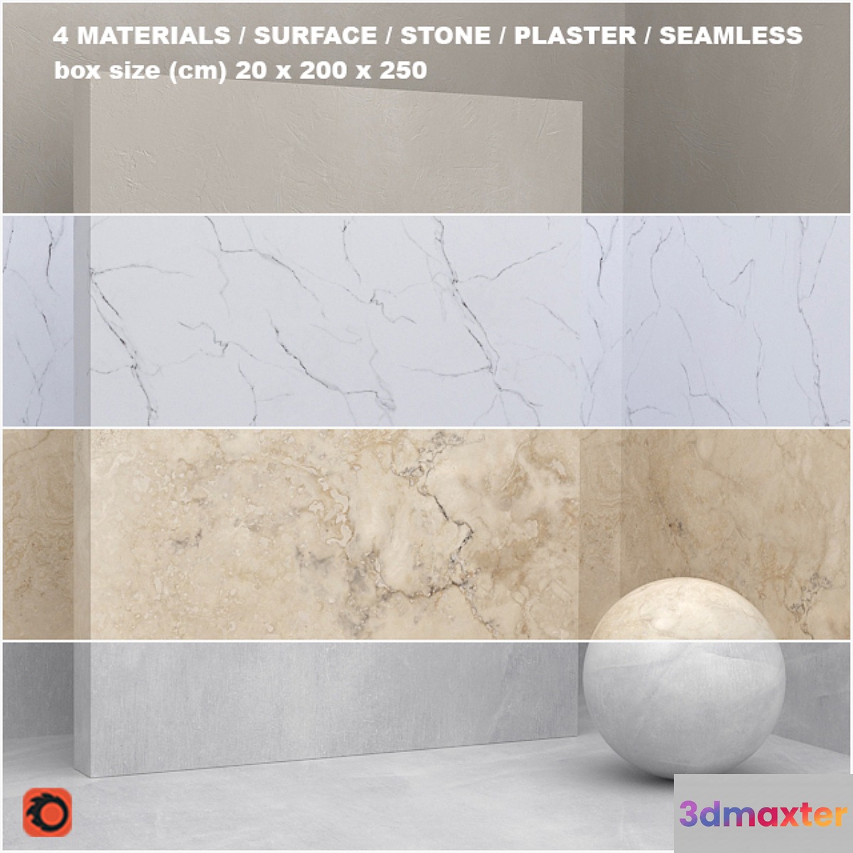 4 materials (seamless) - stone plaster - set 25 3D Max