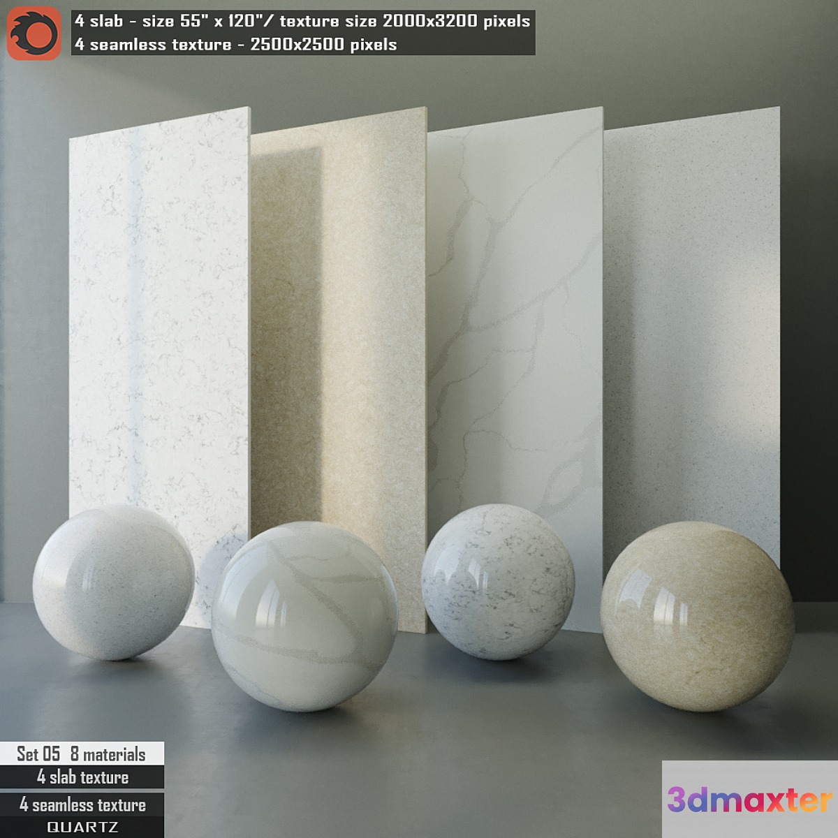 Quartz slab & Seamless texture Set 05 3D Max