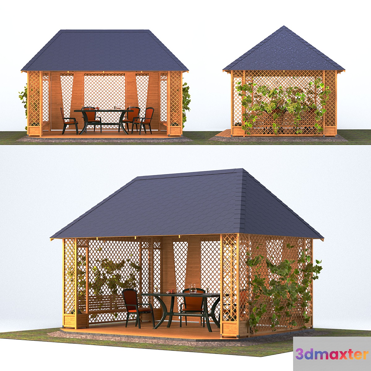 Wooden gazebo with grapes 3D Max