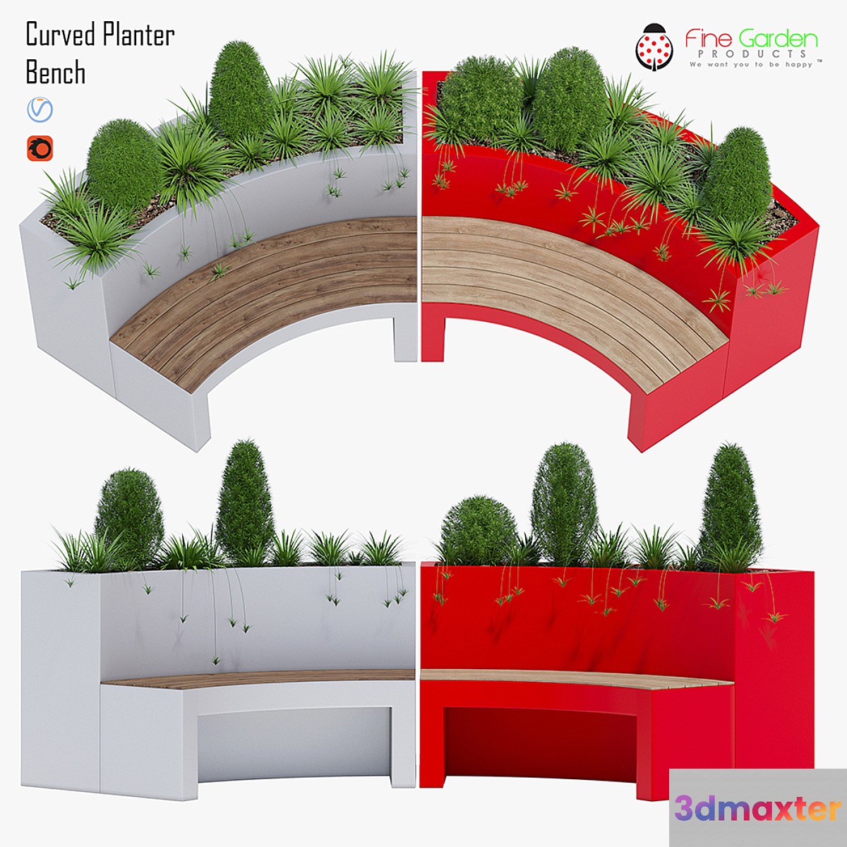 Curved planter bench one 3D Max