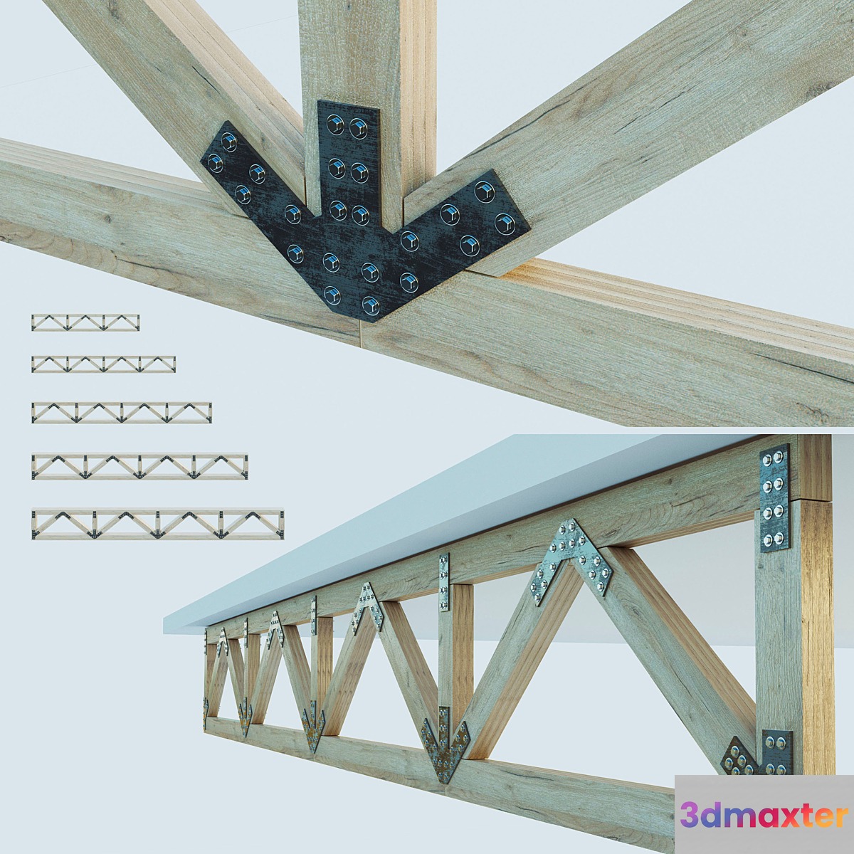 A set of wooden trusses with parallel belts. 6m 8m 10m 12m 14m