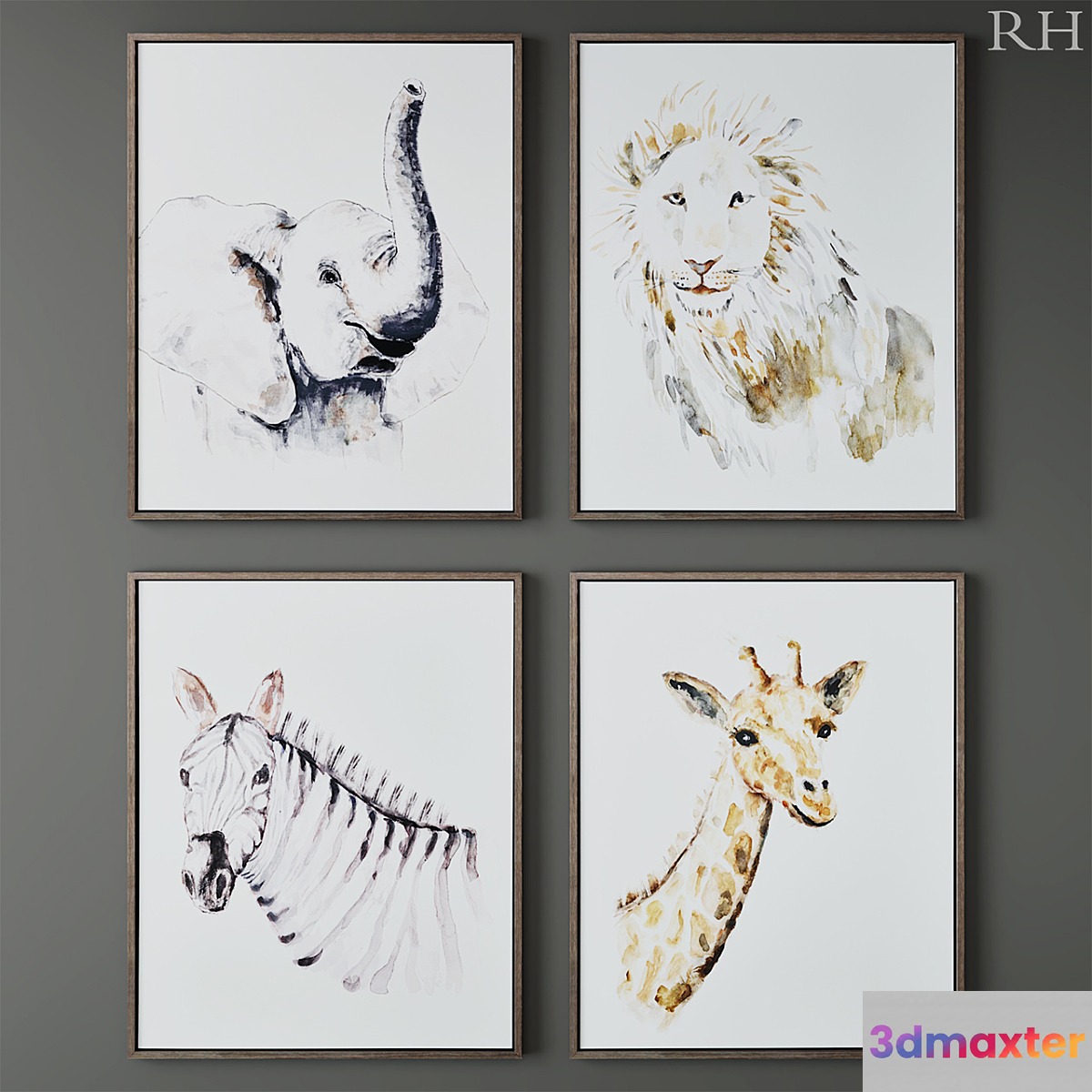 RH WATERCOLOR SAFARI ANIMAL ART 3D Max