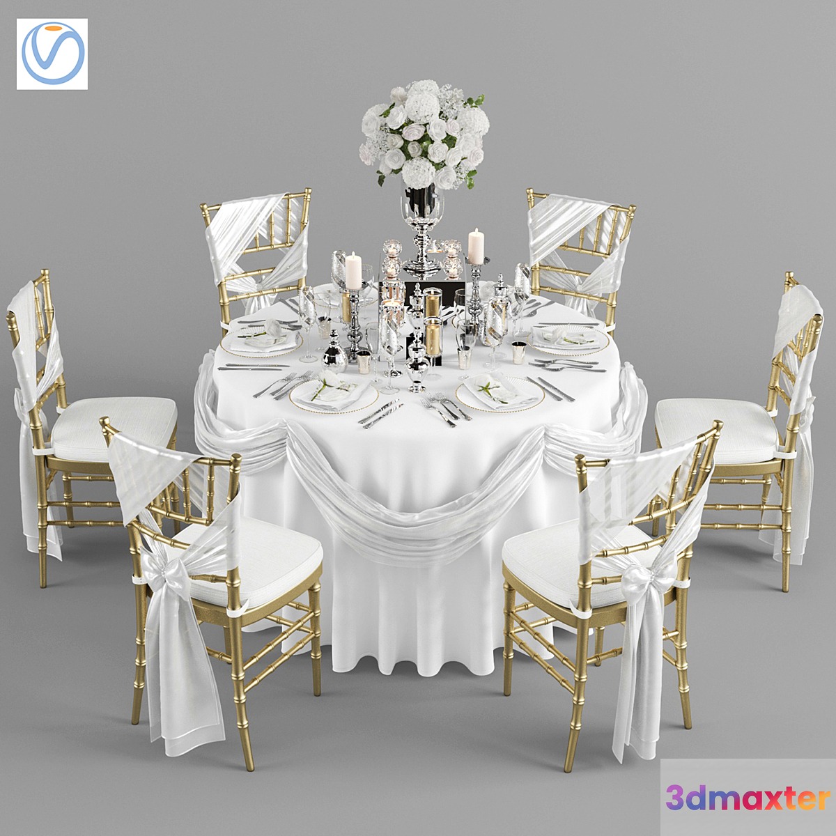 Wedding table for 6 persons 2 Vray 3D Max