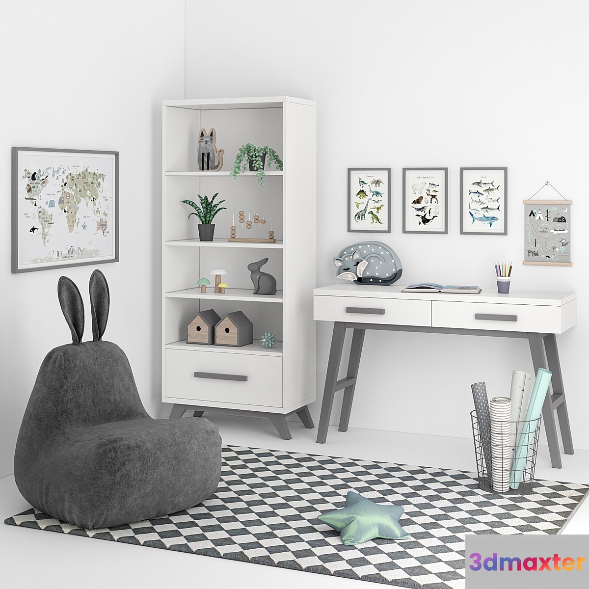 A set of furniture with a padded chair for a nursery