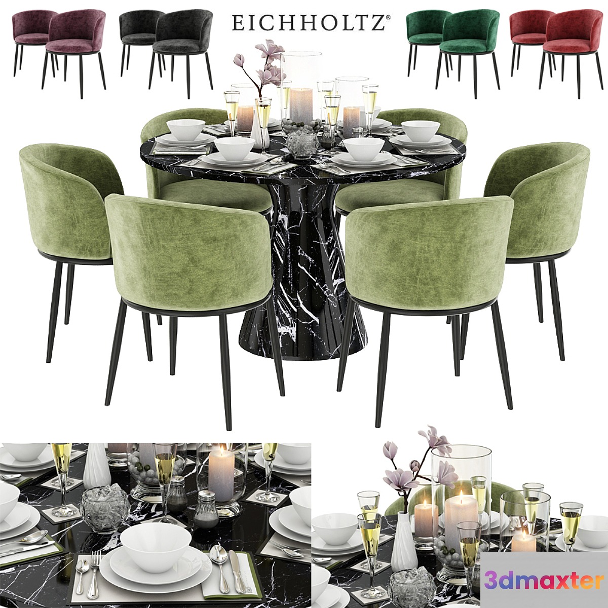 EICHHOLTZ Dining Table Turner 110660 110661 & Chair Filmore 111994 111995 111996 111997 111994 & Décor set - No.4
