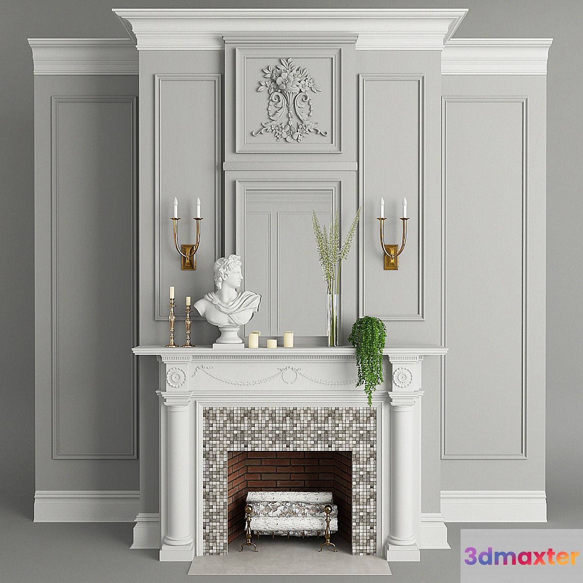 Fireplace decor plants 3D Max