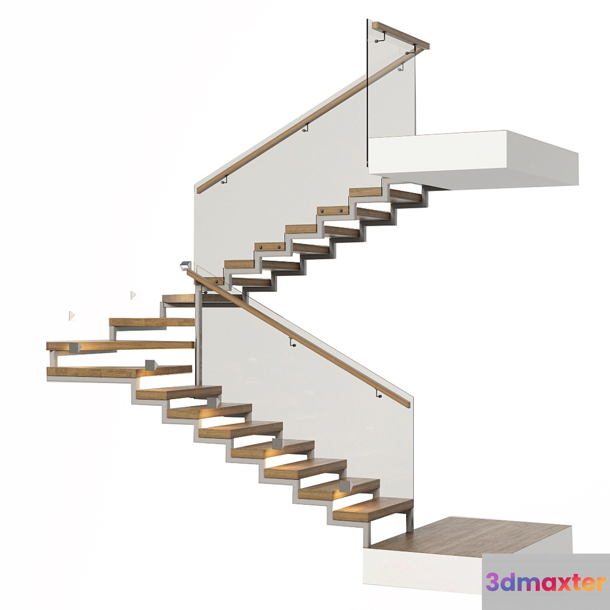 Stairs with a landing platform - made of wood glass and metal with illumination PROFI LED IP44