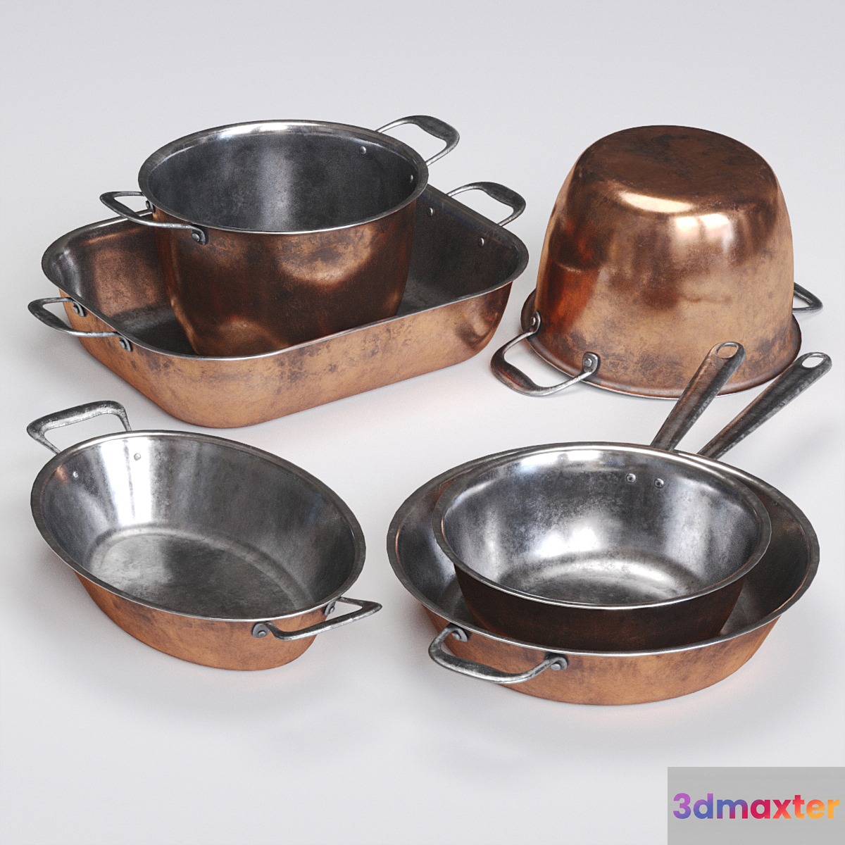 Copper Cookwares Set 3D Max