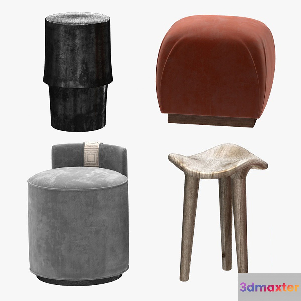 pouf table and stool 3D Max