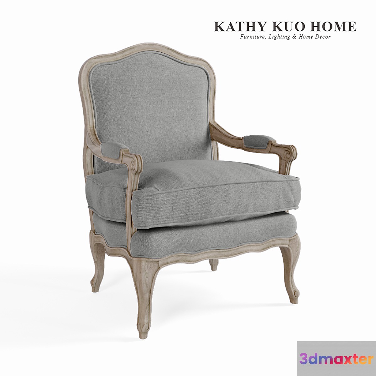 French Country Bastille Dark Gray Linen Salon Armchair 3D Max