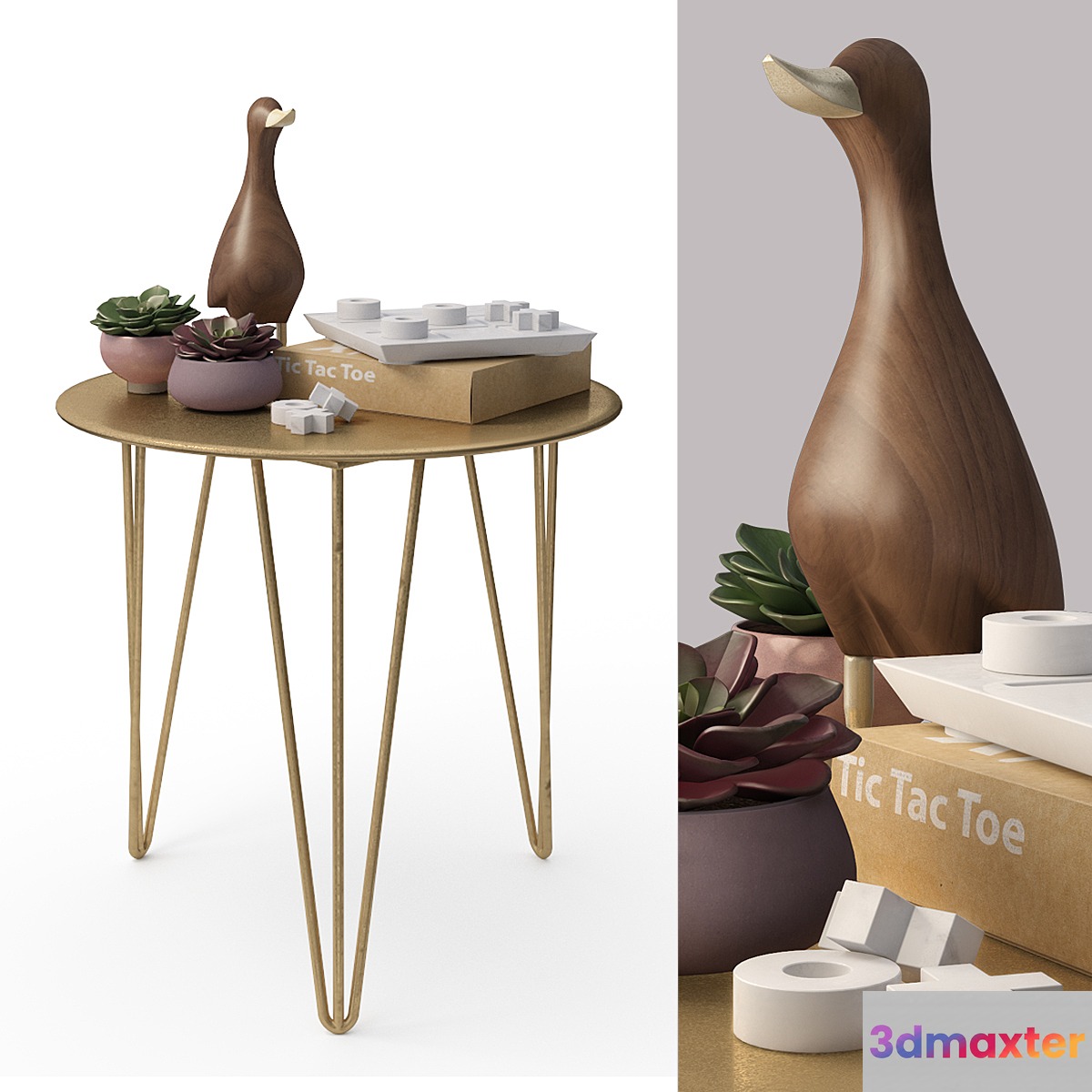 Brass Table and decor set 3D Max