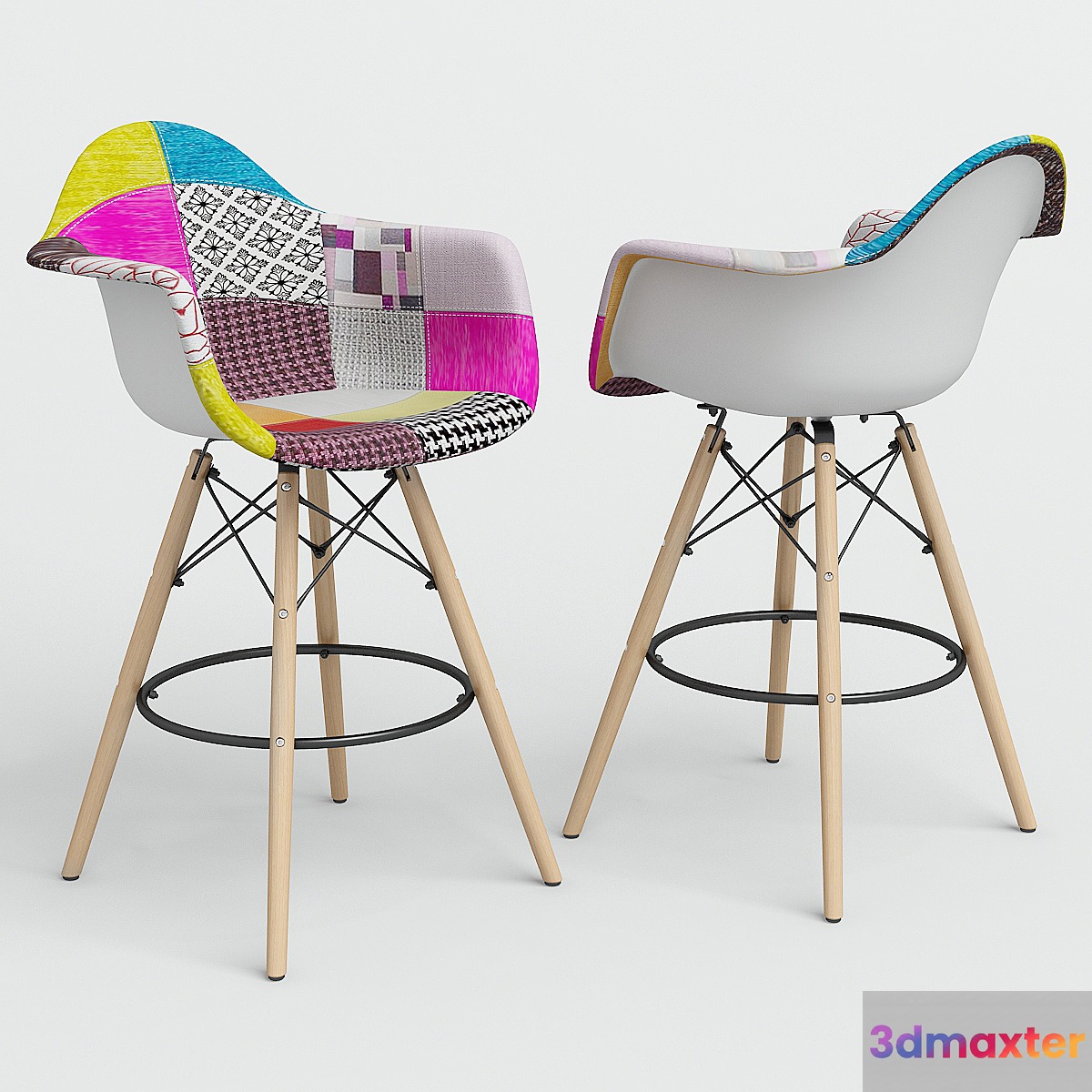 Chair Eames Style DAW Patchwork + plastic bar. 3D Max