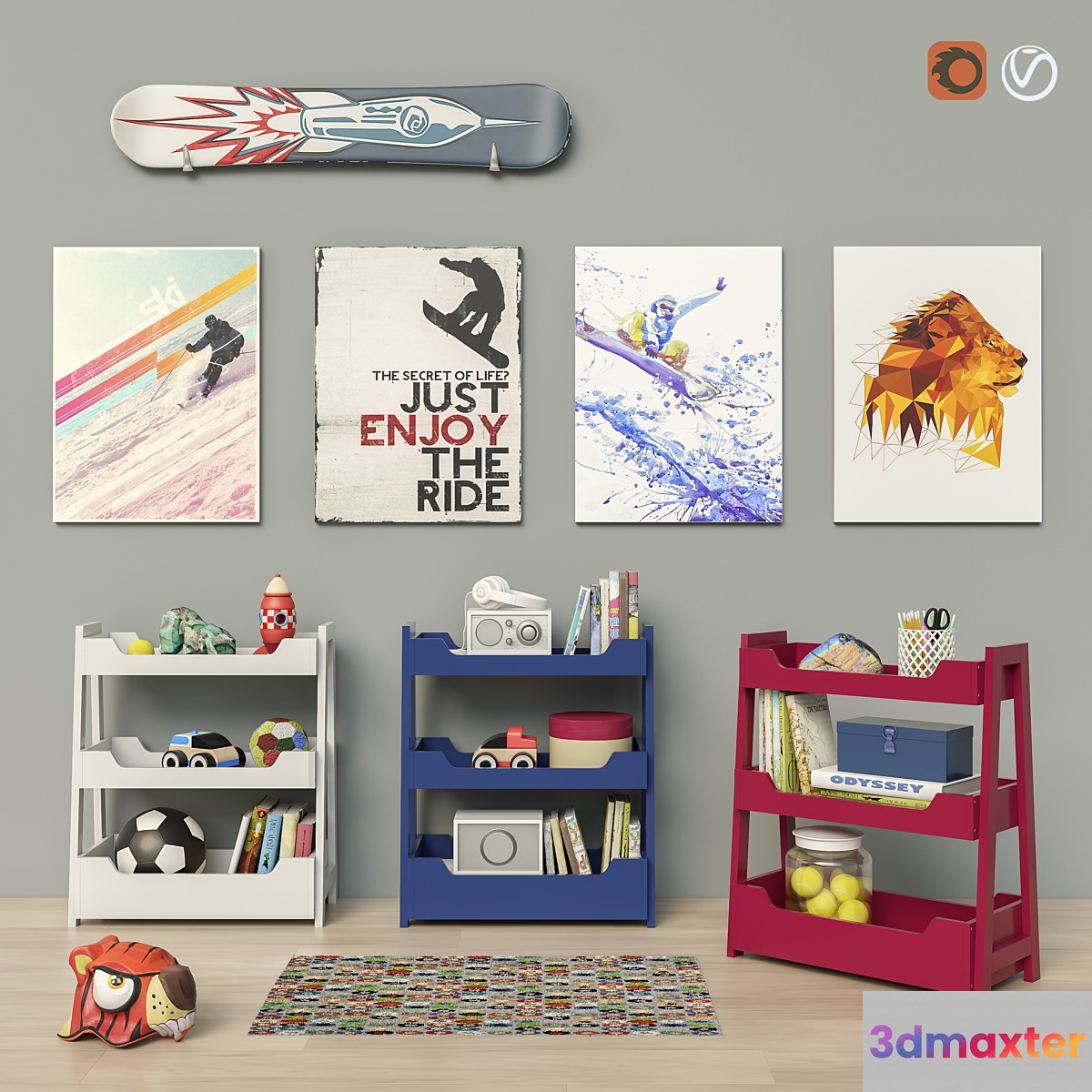 Toys and Small Bookcase (3 colors) set 18 3D Max