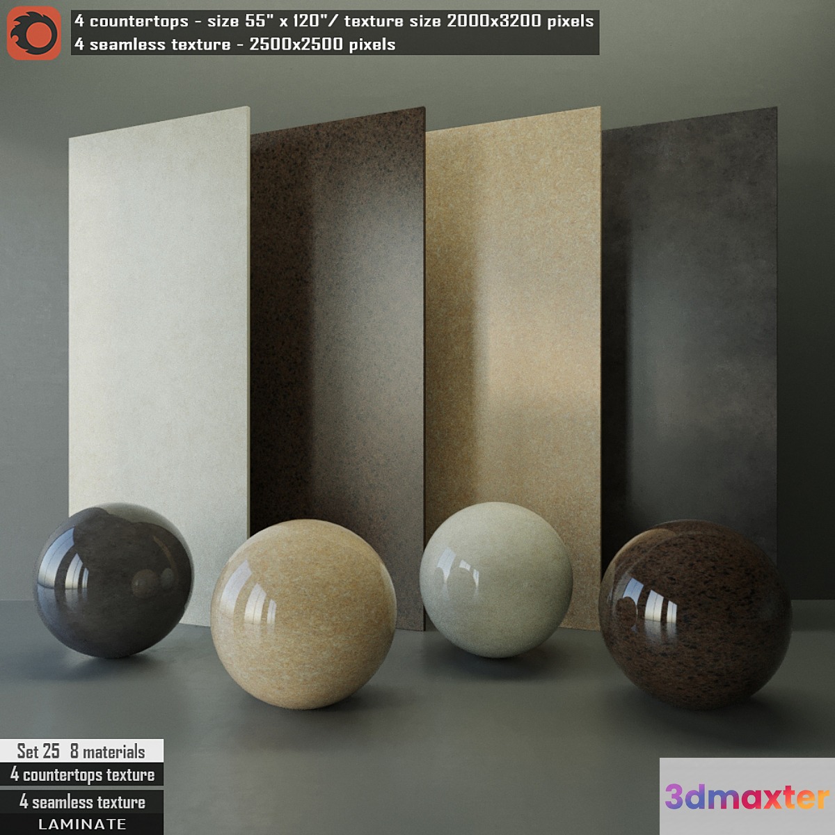 Laminate countertops & Seamless texture Set 25 3D Max