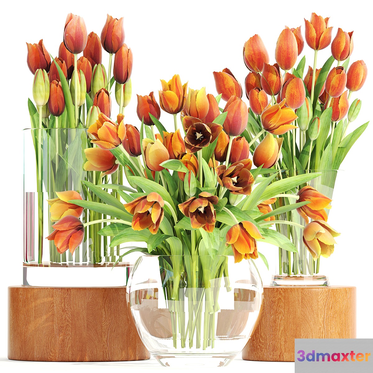 Set of spring bouquets 3. Tulips flower orange vase spring flowers 3D Max