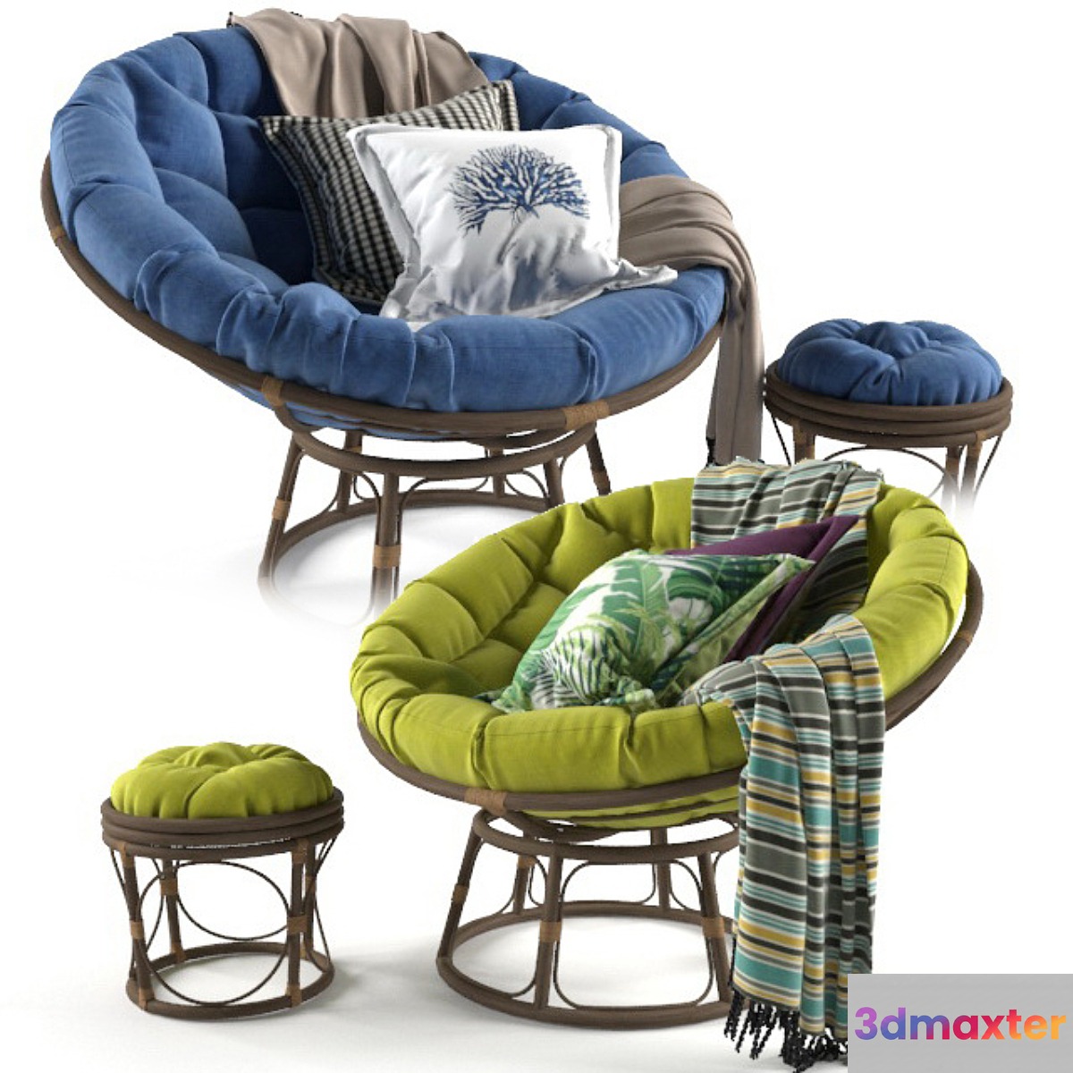 Papasan Chair with Cushion 3D Max