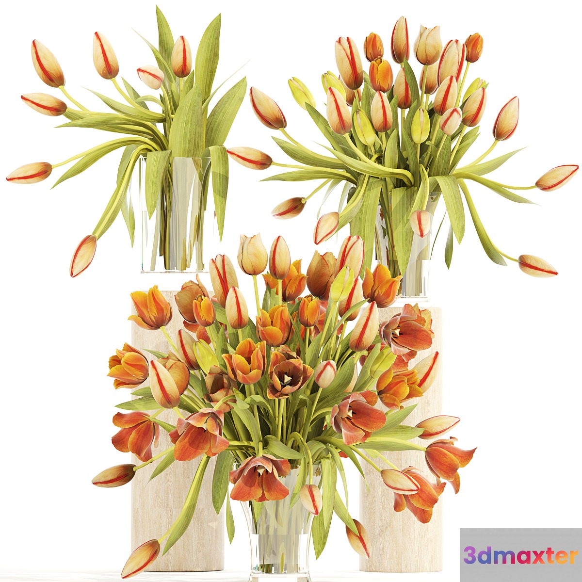 Collection of flowers 4. Tulips vase bouquet flower set decor spring flowers orange 3D Max