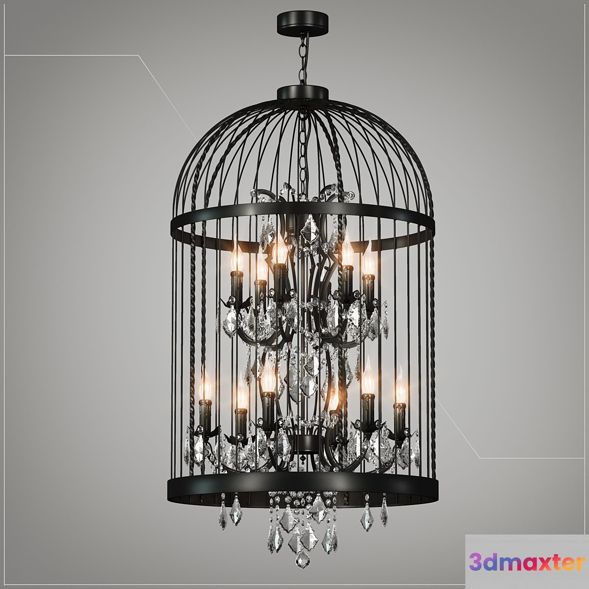 Chandelier Loft Concept Steampunk Birdcage Chandelier 60 black 3D Max