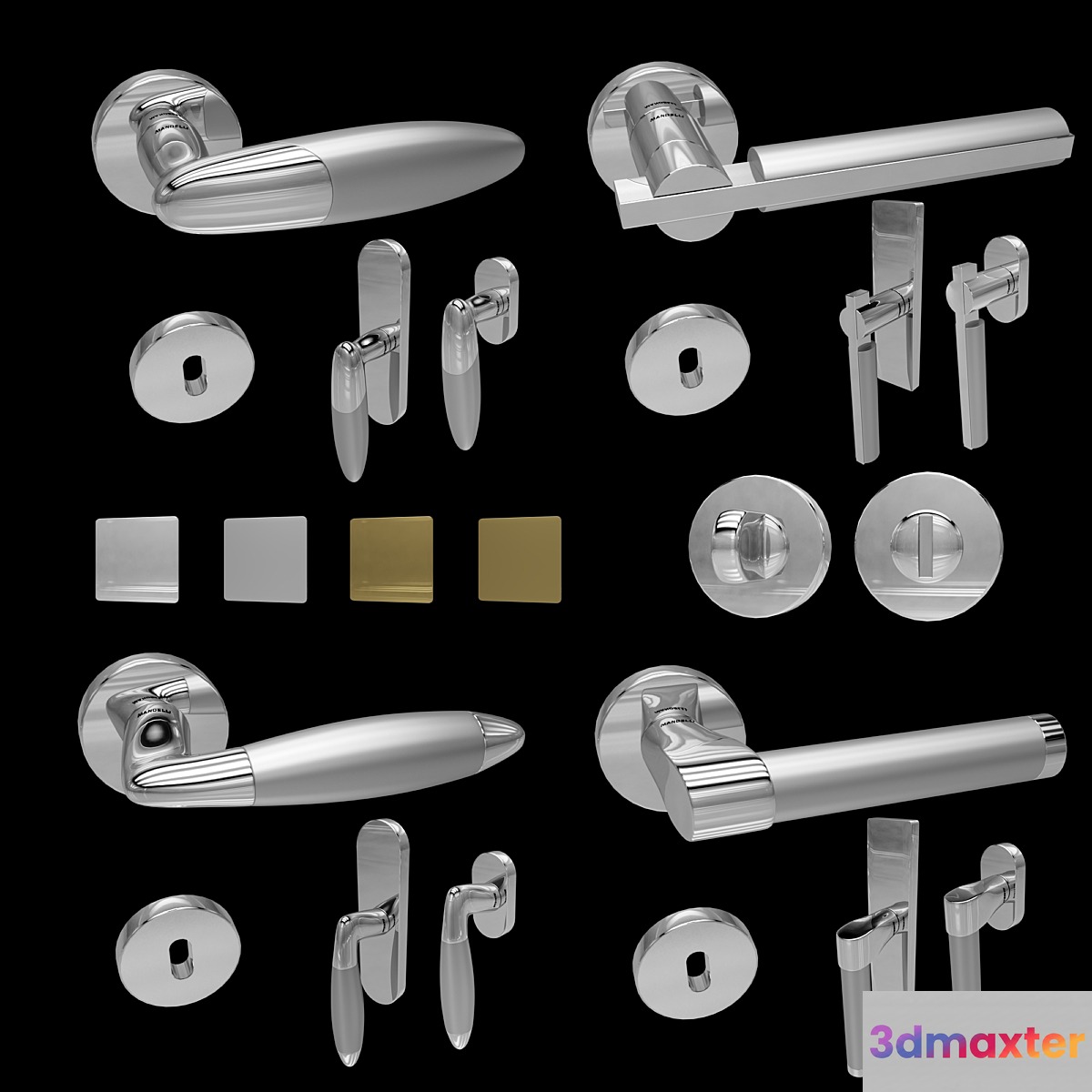 Handles for doors and windows Mandelli (4 pcs. 4 colors) 5 3D Max
