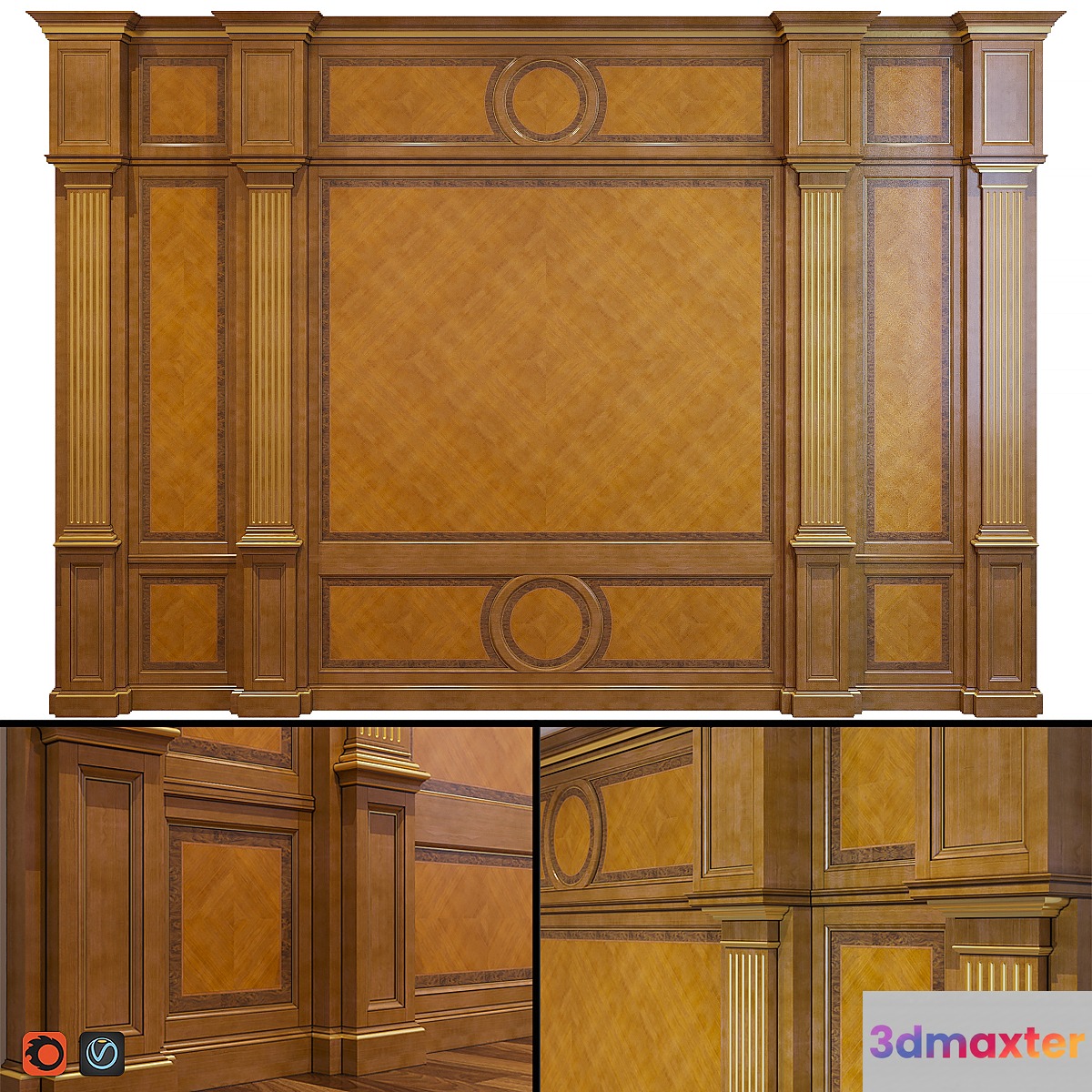 Wooden classical wall panel 3D Max