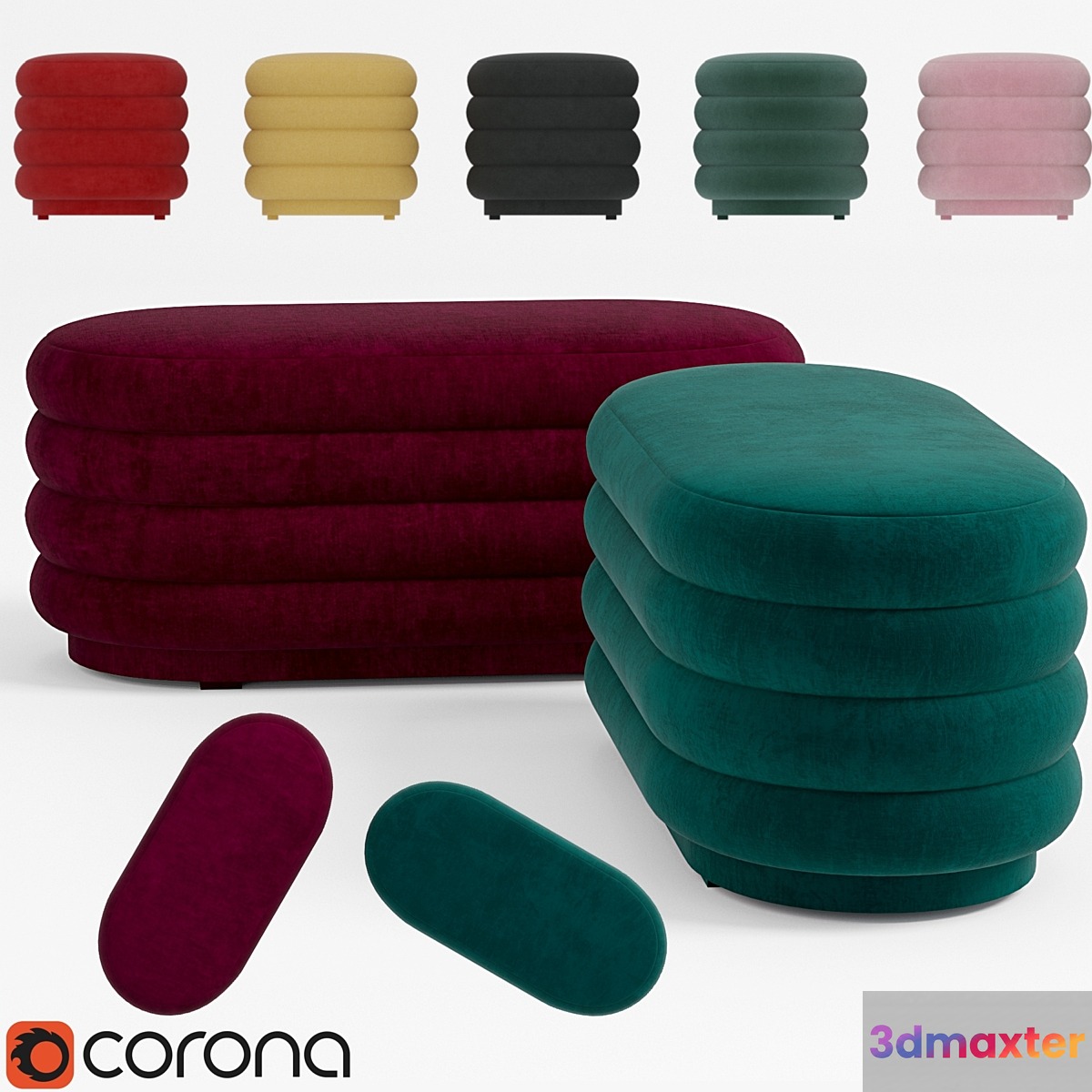 Ferm Living - Velour Pouf oval 3D Max