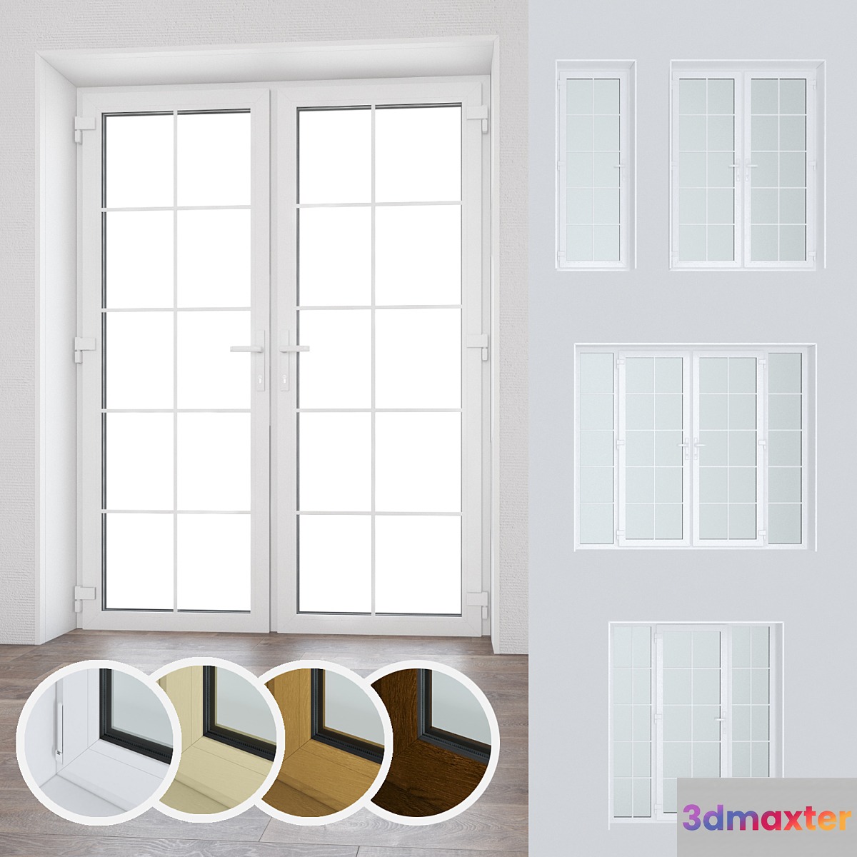 Set of plastic windows and doors 15 3D Max